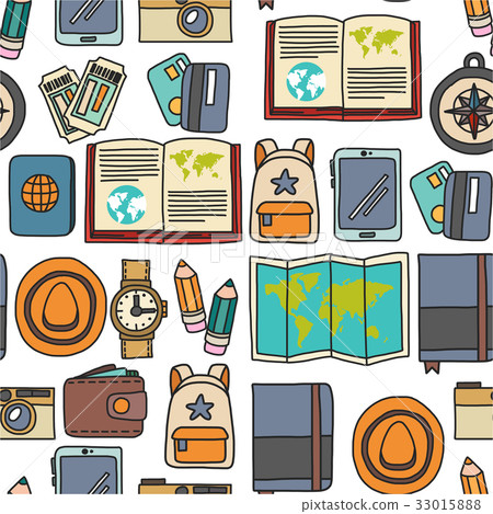 Vector doodle set with travel icons Adventure Vector doodle set with travel icons Adventure 33015888