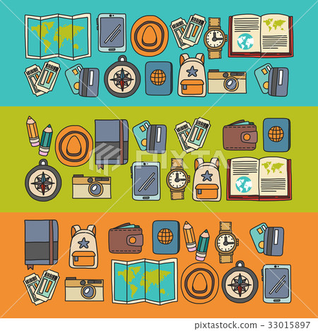 Vector doodle set with travel icons Adventure 33015897
