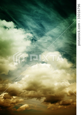 Fog and clouds in the evening sky Fog and clouds in the evening sky 33016796