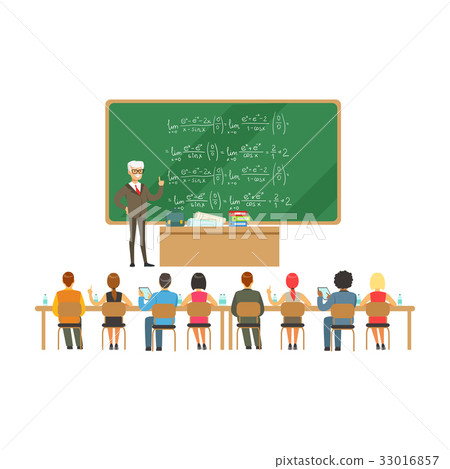 Professor near the blackboard with formulas Professor near the blackboard with formulas 33016857