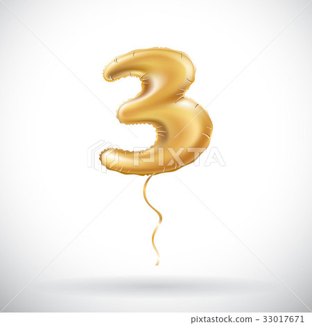 vector Golden number three 3 metallic balloon 33017671