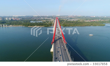 drone flight over the river. cable-stayed bridge drone flight over the river. cable-stayed bridge 33017858