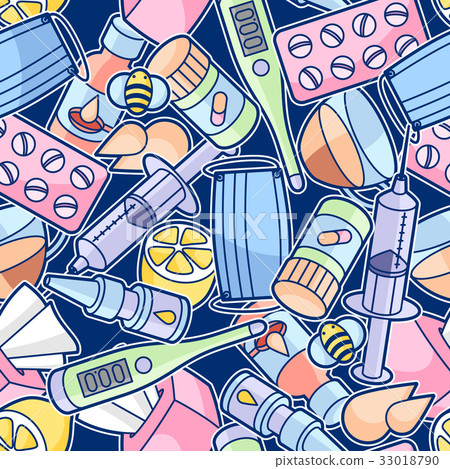Seamless pattern with medicines and medical 33018790
