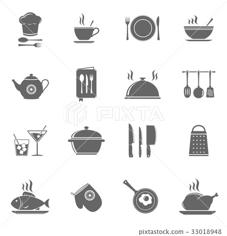 Vector cooking and kitchen icons set 33018948