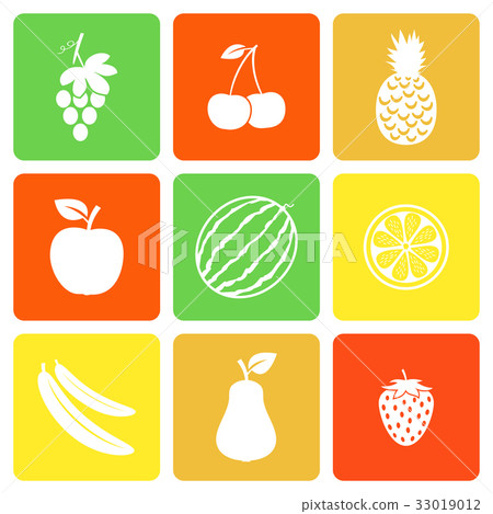 Fruits and berries flat icons set Fruits and berries flat icons set 33019012