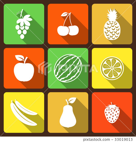 Fruits and berries flat icons with long shadow Fruits and berries flat icons with long shadow 33019013