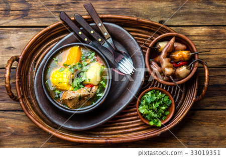 Latin American food. Traditional chilean pork soup Latin American food. Traditional chilean pork soup 33019351