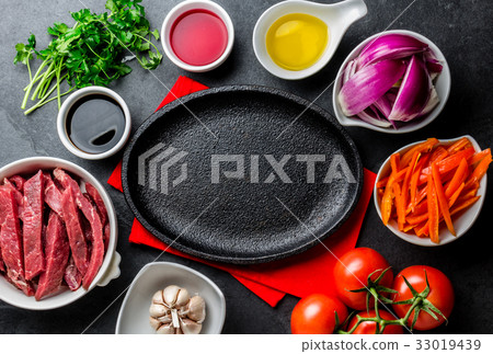 Ingredientes for cooking peruvian dish Lomo 33019439