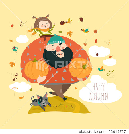 Dad and his daughter with pumpkin Dad and his daughter with pumpkin 33019727