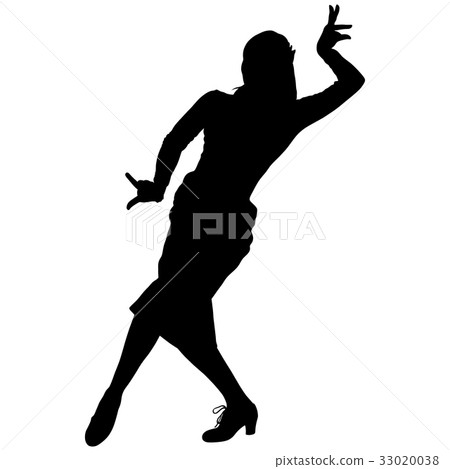 One black silhouette of female flamenco dancer 33020038