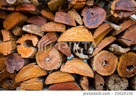 closeup of wooden logs, wood texture background 33020158