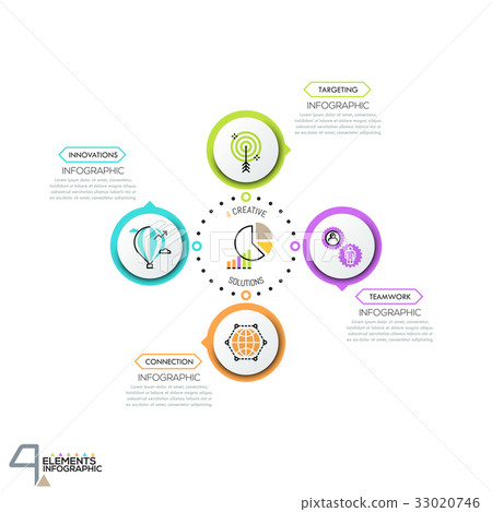 Circular diagram with 4 round elements connected - Stock Illustration ...