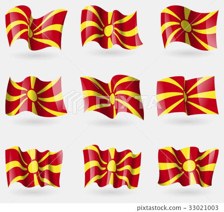 Set of Macedonia flags in the air. Vector 33021003