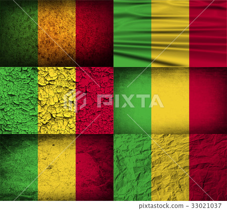 Set of six flags Mali with old texture. Vector Set of six flags Mali with old texture. Vector 33021037