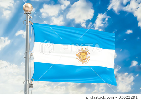 Argentine flag waving in blue cloudy sky 33022291