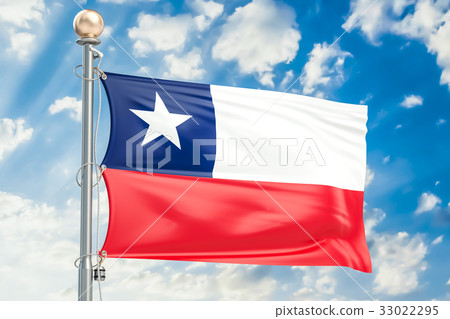 Chilean flag waving in blue cloudy sky 33022295