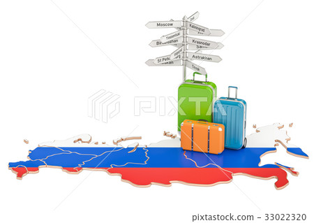Russia travel concept. Suitcases with signpost Russia travel concept. Suitcases with signpost 33022320