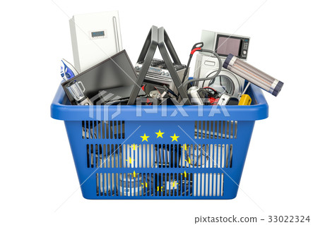Shopping basket full of home appliances Shopping basket full of home appliances 33022324