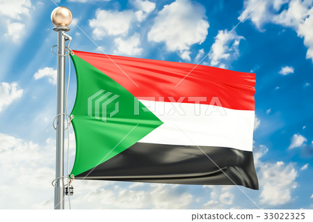Sudanese flag waving in blue cloudy sky Sudanese flag waving in blue cloudy sky 33022325