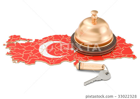 Turkey booking concept Turkish flag with hotel key Turkey booking concept Turkish flag with hotel key 33022328