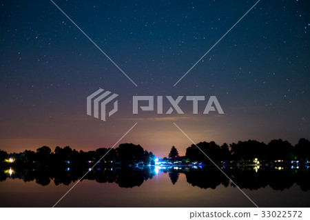 lake landscape at night , beautiful stars sky 33022572