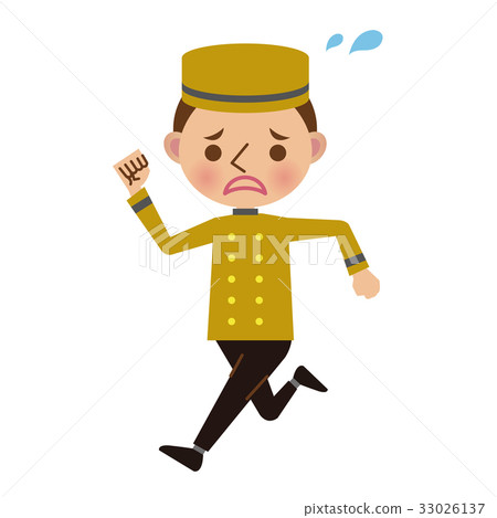 Bellboy running on the hotel front 33026137