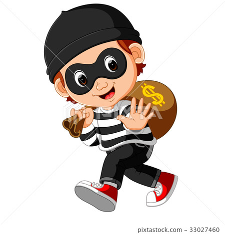 Thief cartoon carrying bag of money with a dollar Thief cartoon carrying bag of money with a dollar 33027460