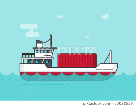 Small cargo ship floating on ocean vector 33028539