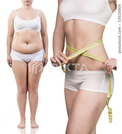 Woman's body before and after weight loss. Woman's body before and after weight loss. 33028909