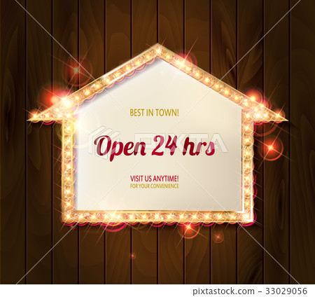 Neon sign set on wooden background. 33029056