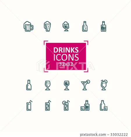 Set of vector illustrations of icons of drinks. Set of vector illustrations of icons of drinks. 33032222