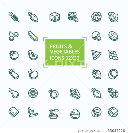 Set of vector icons of fruits and vegetables in Set of vector icons of fruits and vegetables in 33032228