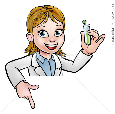 Cartoon Scientist Holding Test Tube Pointing Sign - Stock Illustration ...