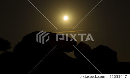 Nigh scene with rocks and moon Nigh scene with rocks and moon 33033447
