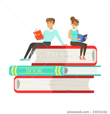 Micro young woman and man sitting on a pile of Micro young woman and man sitting on a pile of 33034282