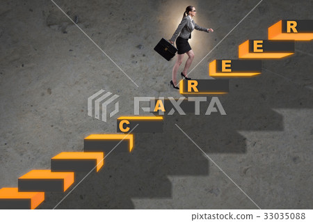 Businesswoman climbing career ladder in business 33035088