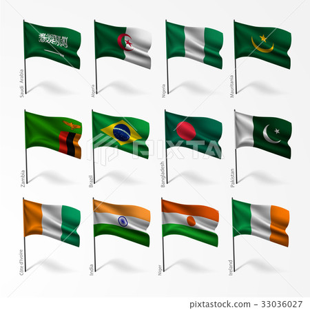 Collection of flags of world on flagpole 33036027