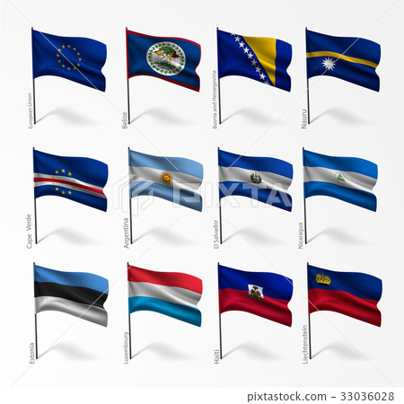 Collection of flags of world on flagpole 33036028