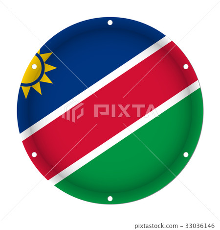 round metallic flag of Namibia with screw holes 33036146