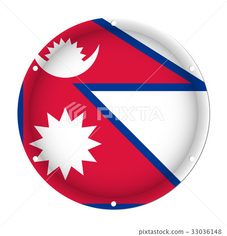 round metallic flag of Nepal with screw holes 33036148