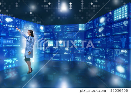 Doctor in telemedicine concept pressing buttons 33036406