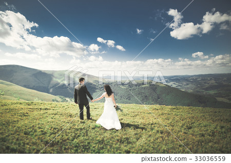 Beautiful gorgeous bride posing to groom and Beautiful gorgeous bride posing to groom and 33036559