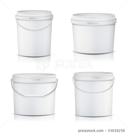 3D Bucket Set Vector. Realistic. Mock Up Plastic - Stock Illustration ...