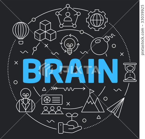 Black Line Flat Circle illustration brain - Stock Illustration ...