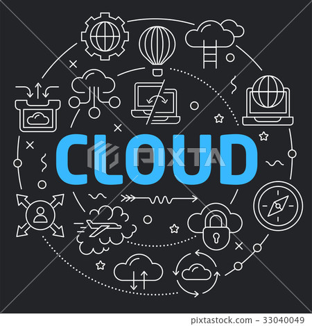 Black Line Flat Circle illustration cloud - Stock Illustration ...