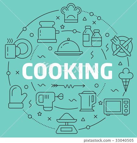 Green Line Flat Circle illustration cooking 33040505
