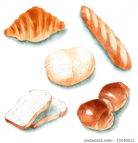 Bread Butter Roll Baguette Croissant White Stock Illustration