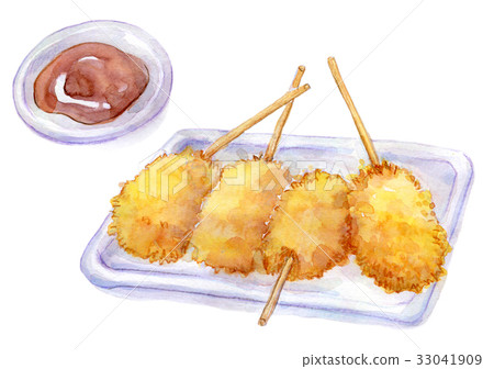 Watercolor illustration food kushikatsu Watercolor illustration food kushikatsu 33041909