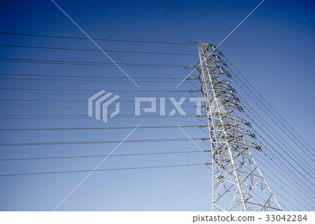 Wire Electric Telecom post and cable wth blue sky Wire Electric Telecom post and cable wth blue sky 33042284