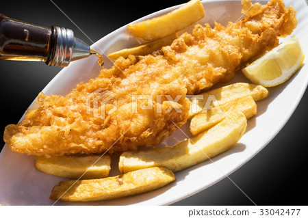 英國魚和薯條英國樣式炸魚加炸土豆片 33042477